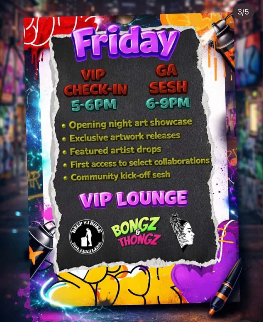 Friday Bongz and Thongz event schedule flyer
