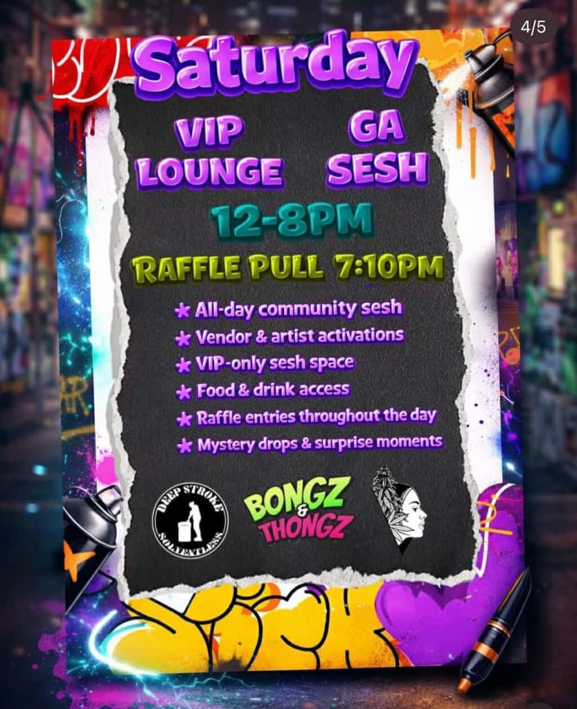 Saturday Bongz and Thongz event schedule flyer